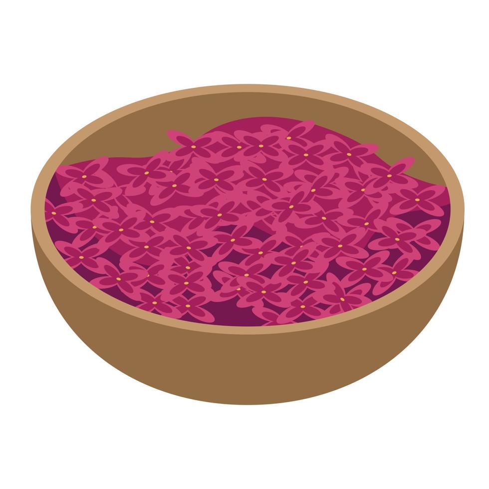 Bowl with lilac flower icon, isometric style vector