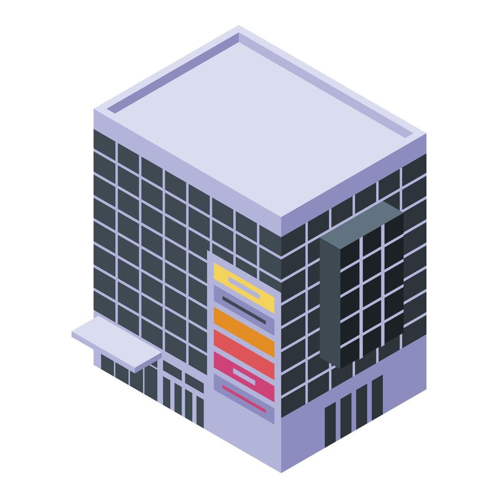 icono de edificio de centro comercial de construcción, estilo isométrico vector