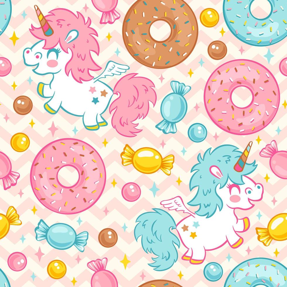 Vector seamless pattern with cute unicorn