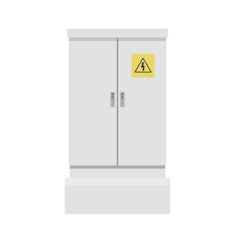 Electrical power switch panel with close door. Fuse box. Isolated vector illustration in flat style on white background.