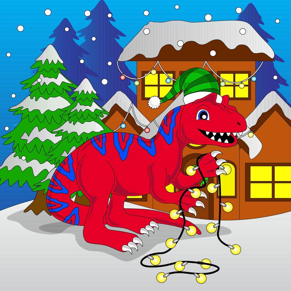 dinosaur decorated christmas lights, vector, eps 10, editable vector