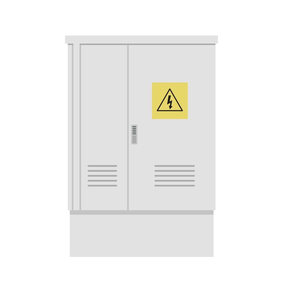 Electrical power switch panel with close door. Fuse box. Isolated vector illustration in flat style on white background.