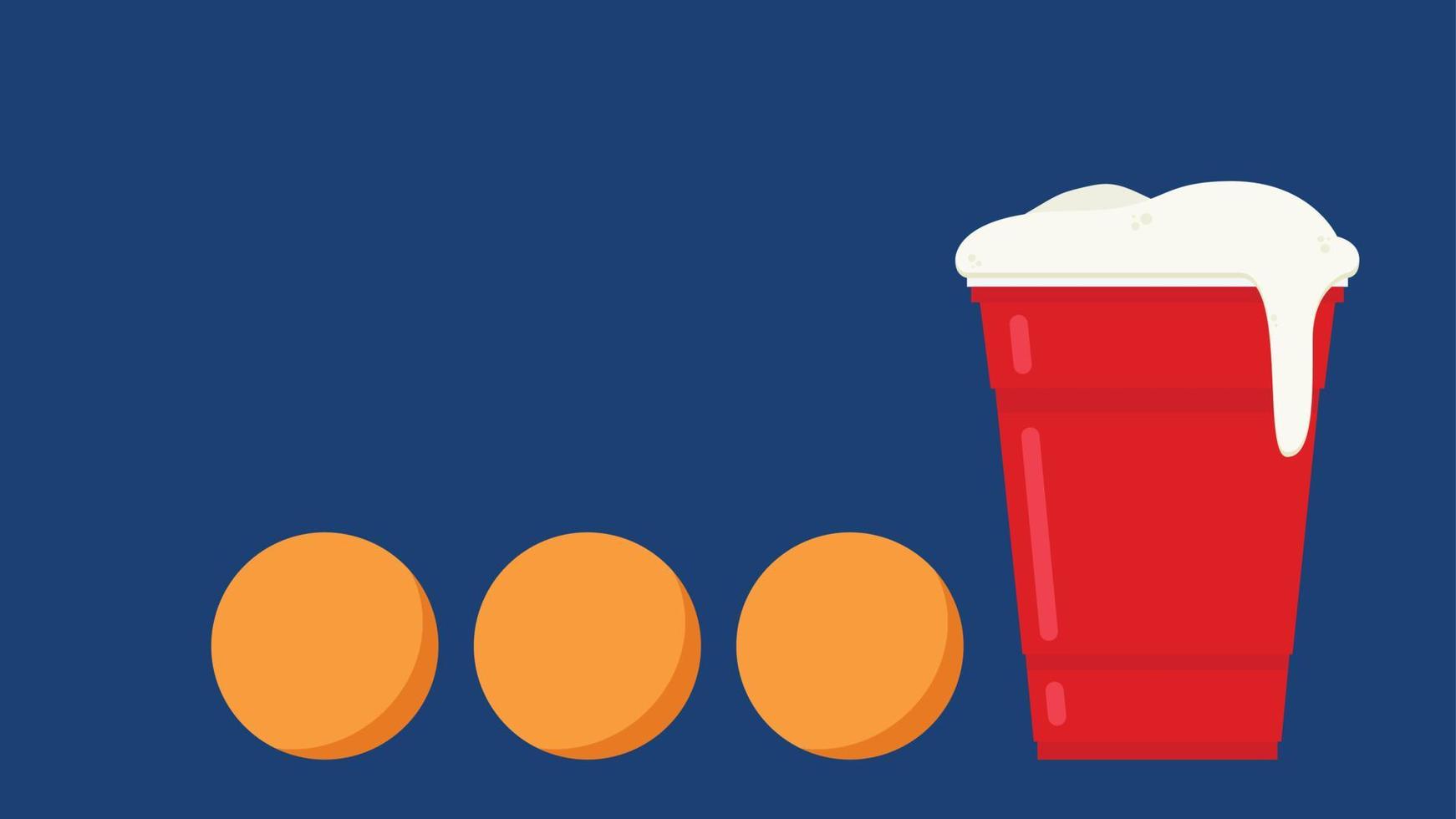 vector de vasos de plástico. Vasos de plástico de pong de cerveza roja con pelota. Ilustración de vector de juego de bebida tradicional.