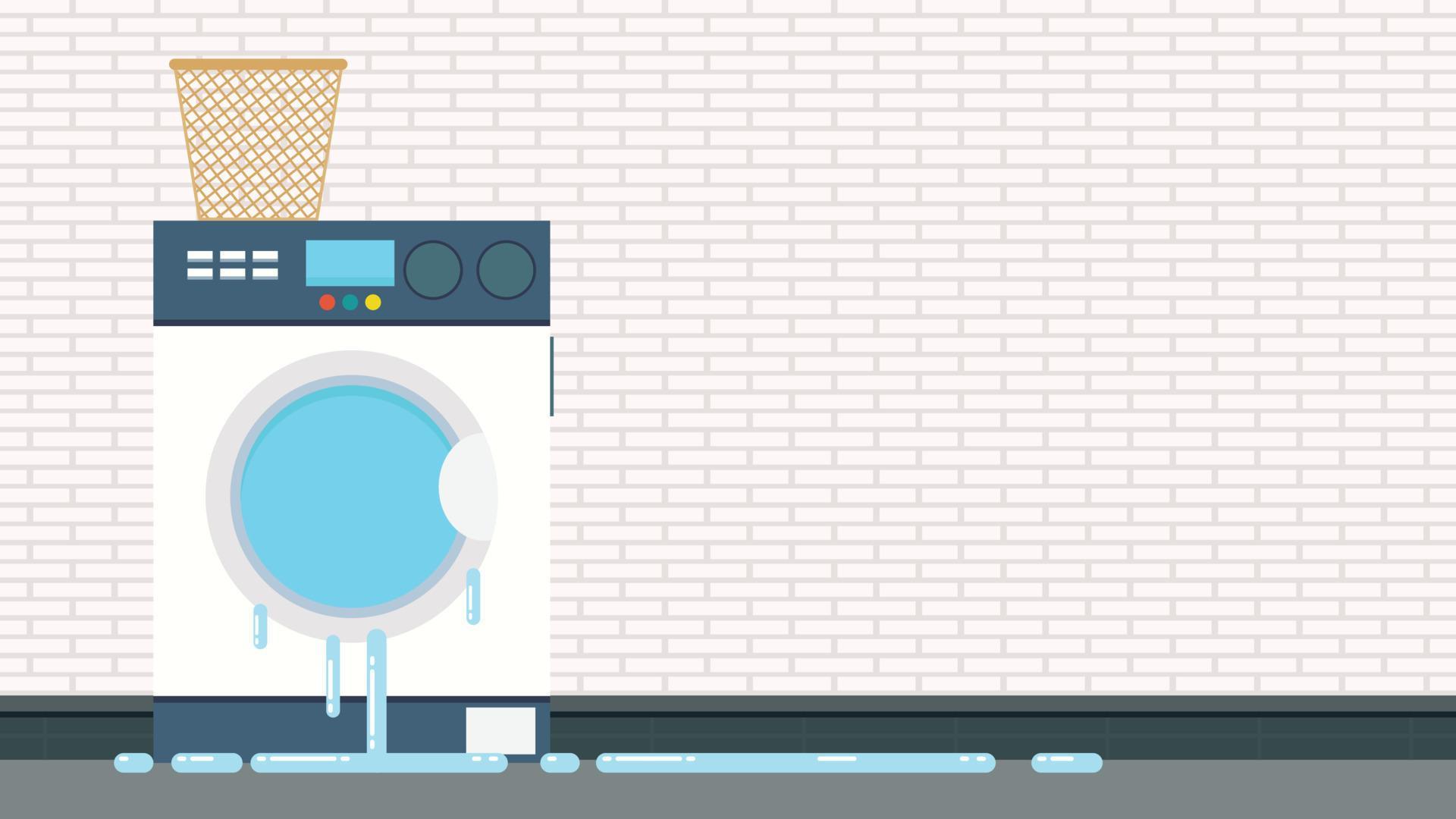 Broken washing machine. Washing machine vector. water leak. free space
