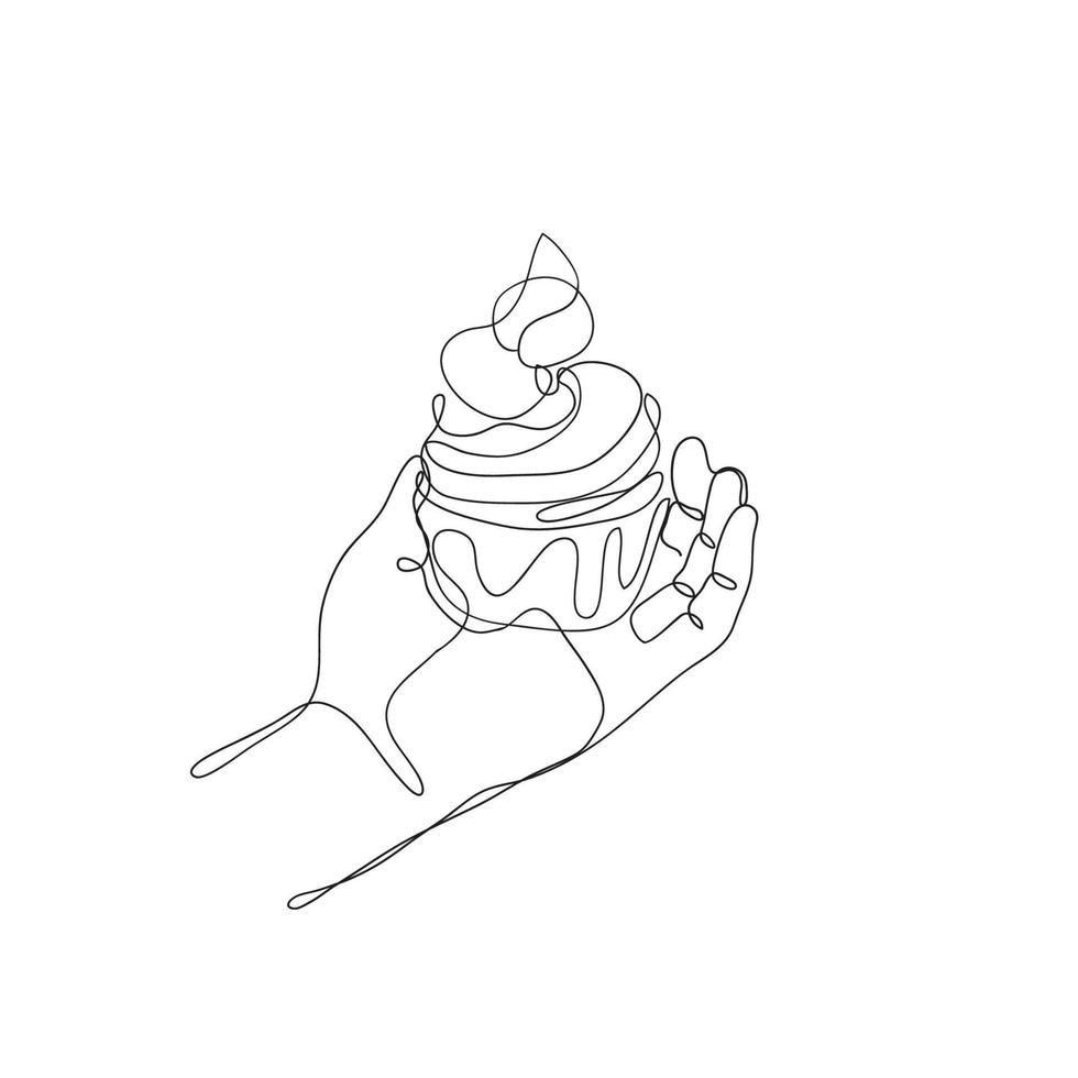 continuous line drawing ice cream cake illustration vector