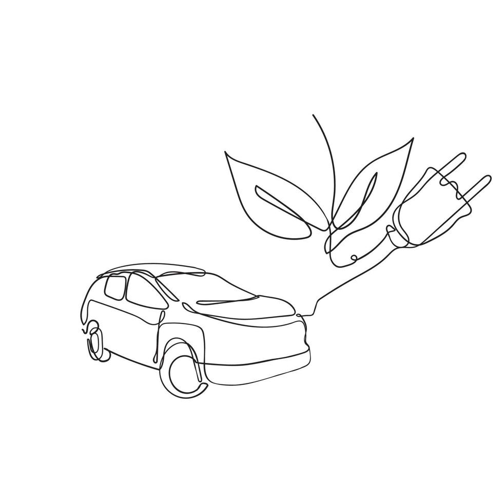 continuous line drawing car with leaf symbol for eco energy illustration vector