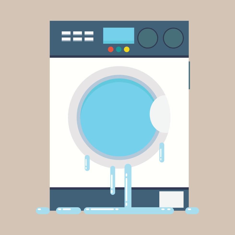 Broken washing machine. Washing machine vector. water leak. free space for text. copy space. vector