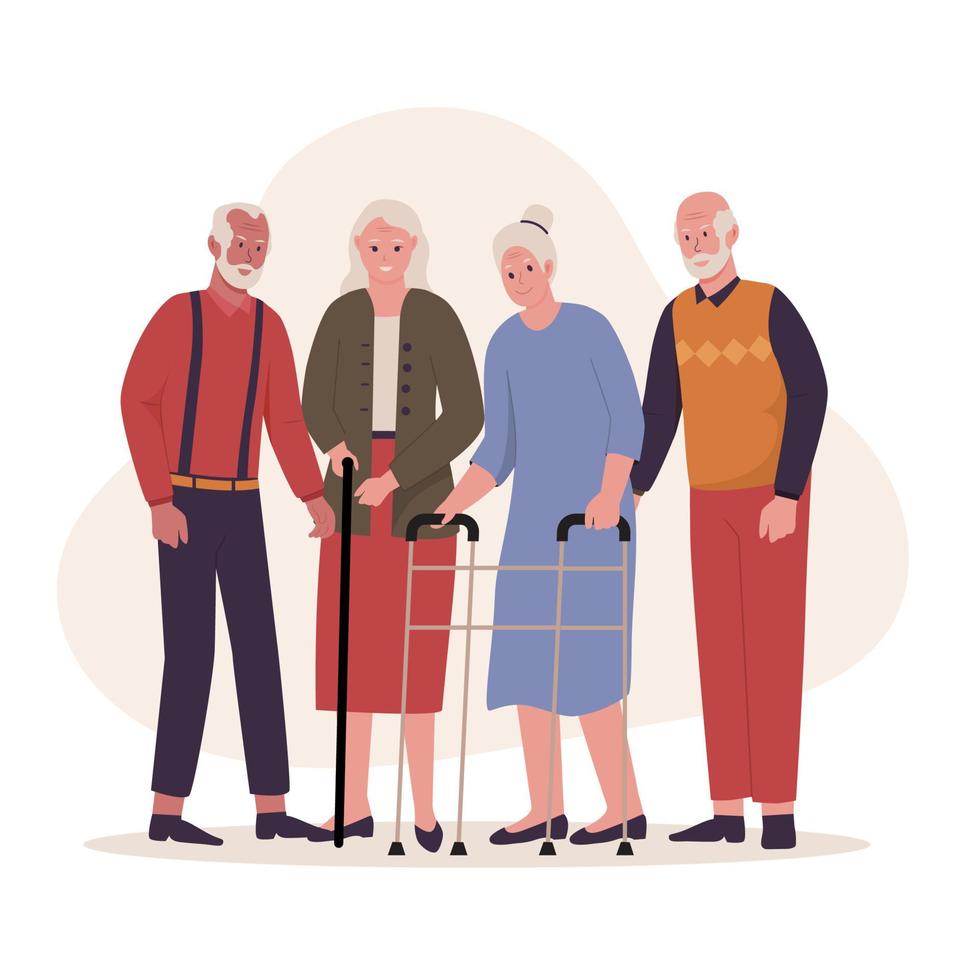 Vector group of grandfather and grandmother cartoon characters vector set. Illustrations for websites, landing pages, mobile apps, posters and banners. Trendy flat vector illustration