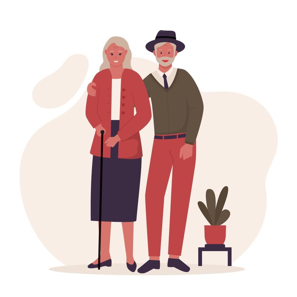 conjunto de vectores de personajes de dibujos animados de pareja de ancianos. ilustraciones para sitios web, páginas de inicio, aplicaciones móviles, carteles y pancartas. ilustración de vector plano de moda