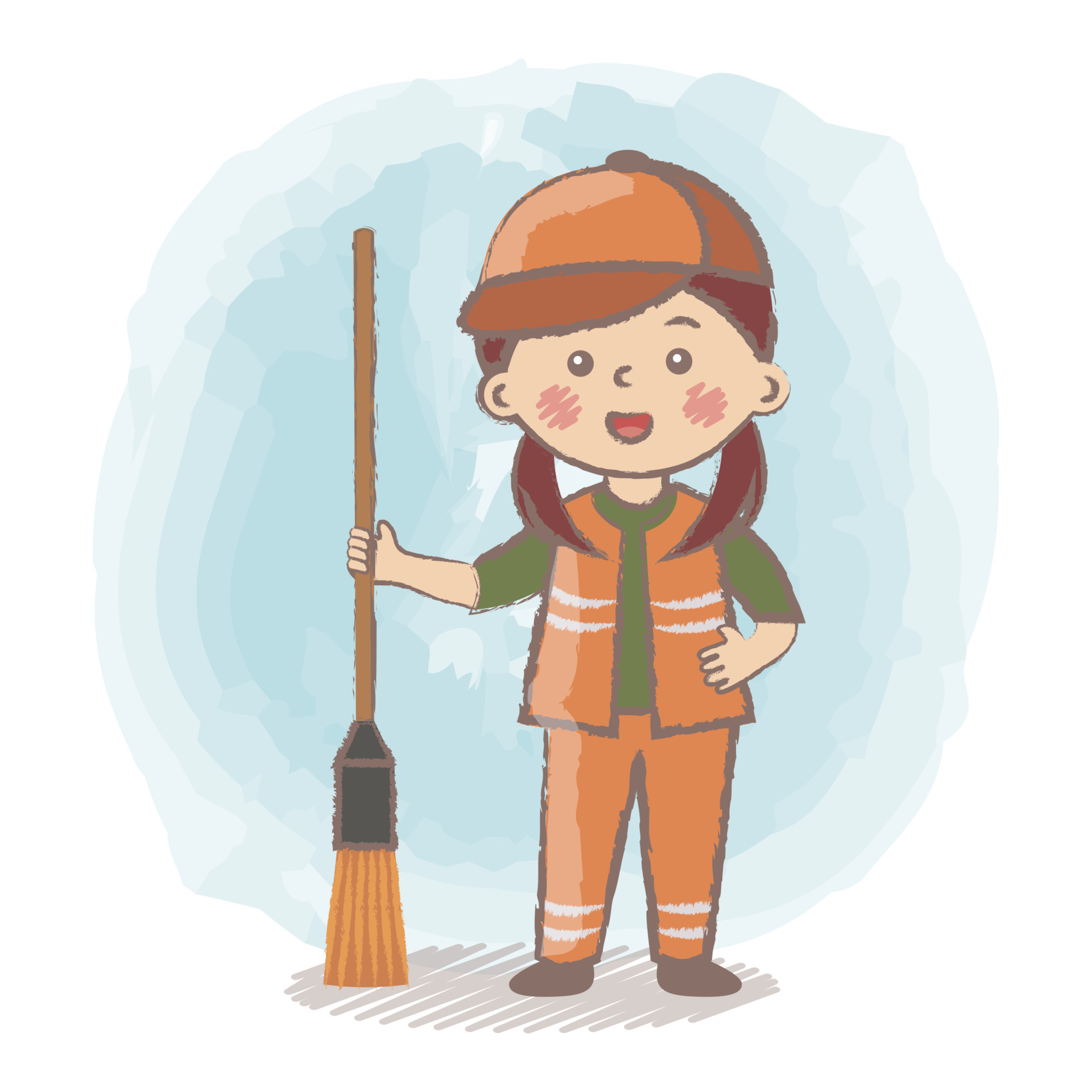 limpiador de calles ilustración vectorial aislada. niño conserje. niño