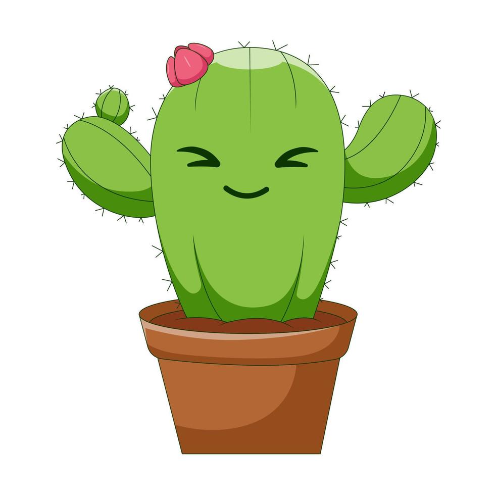 Cute cartoon cactus smiling. Vector illustration