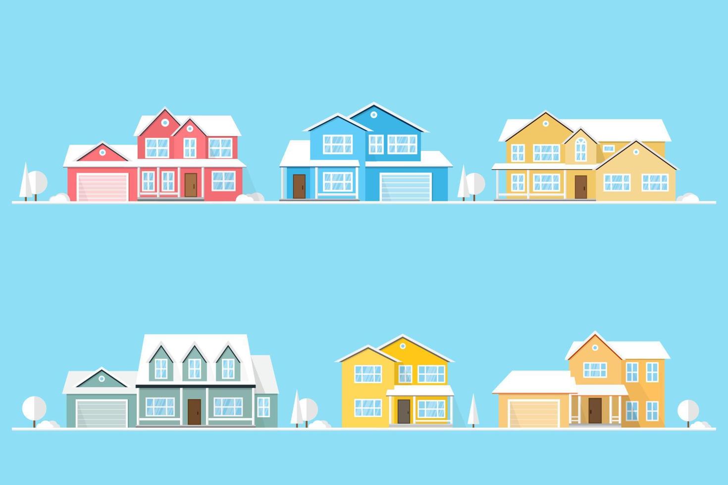 Neighborhood with homes illustrated on blue. vector