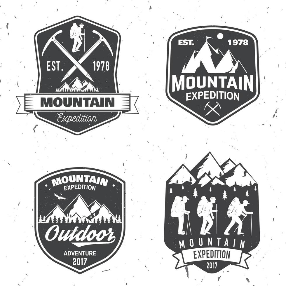 Vintage typography design with mountaineers and mountain silhouette. vector