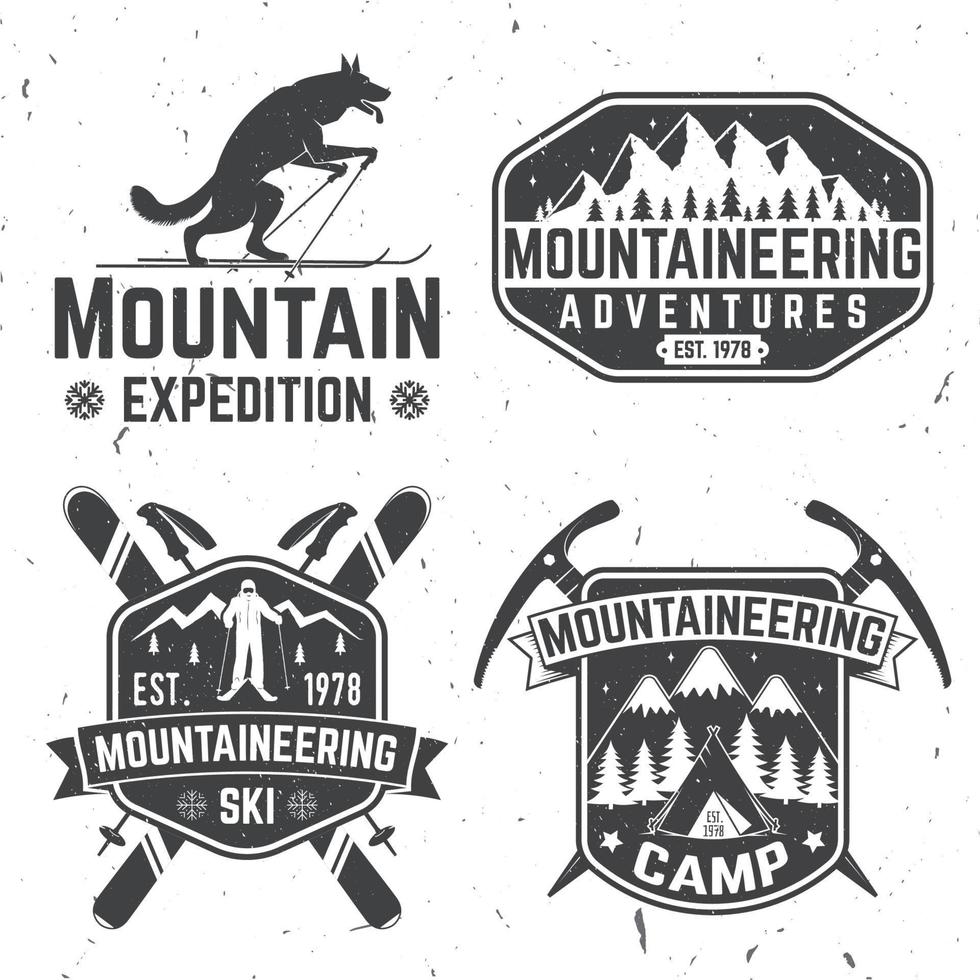 Vintage typography design with mountaineers and mountain silhouette. vector