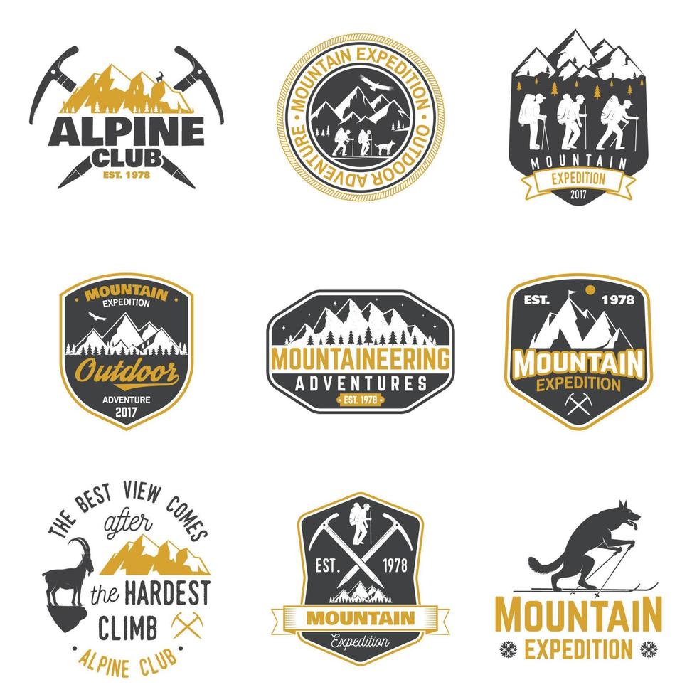 Vintage typography design with mountaineers and mountain silhouette. vector