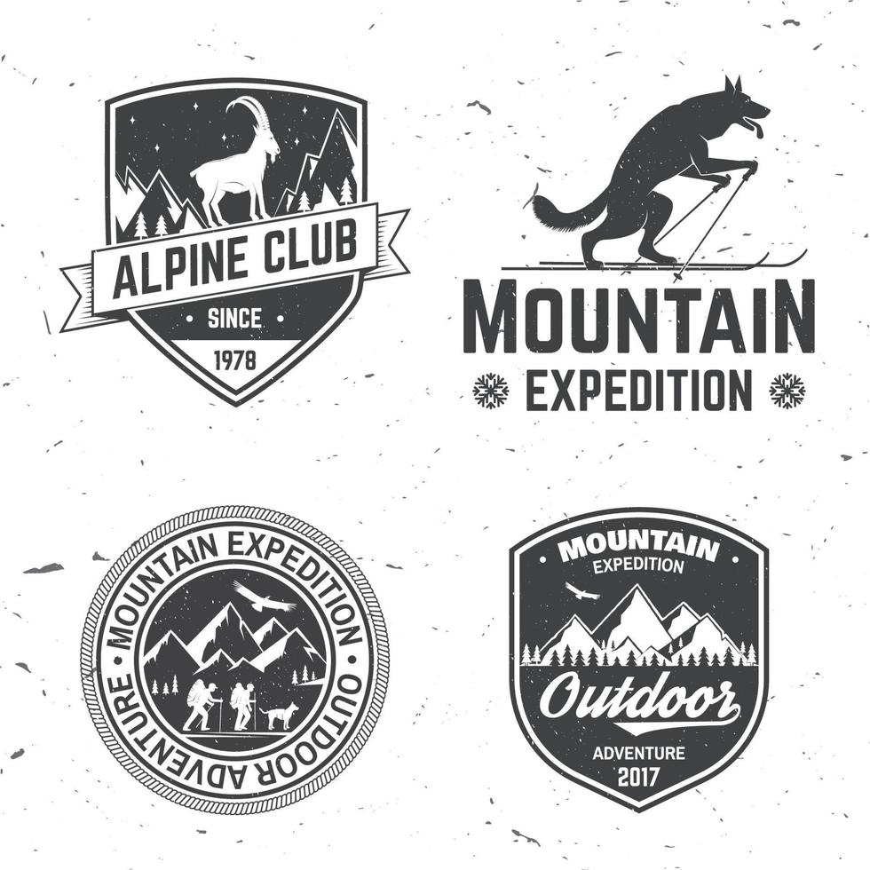 Vintage typography design with mountaineers and mountain silhouette. vector