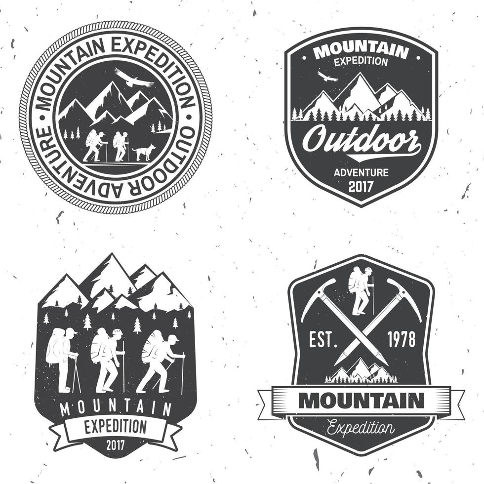 Vintage typography design with mountaineers and mountain silhouette. vector