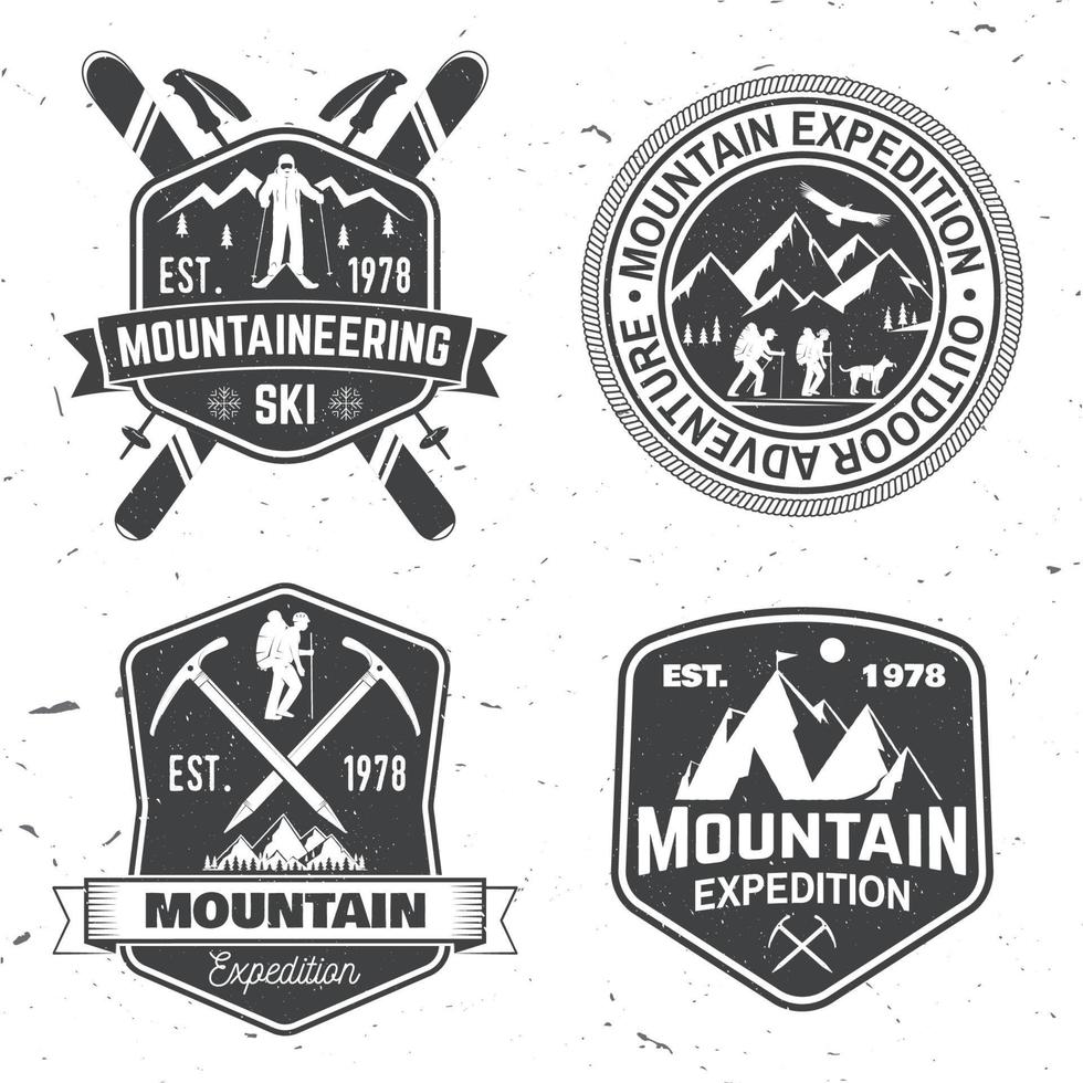 Vintage typography design with mountaineers and mountain silhouette. vector