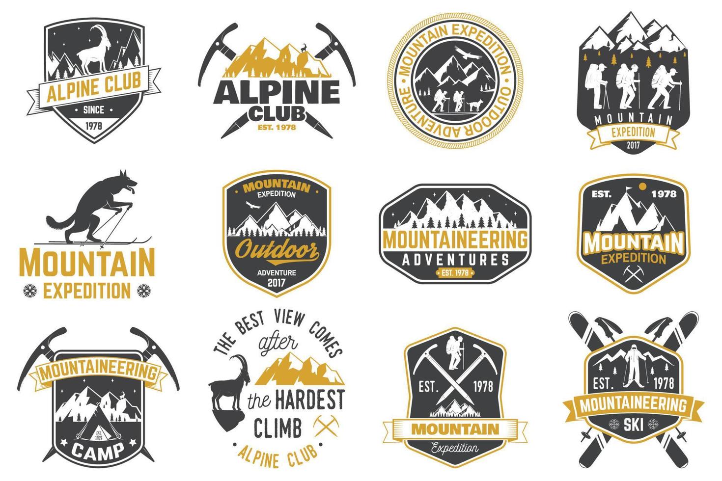 Vintage typography design with mountaineers and mountain silhouette. vector