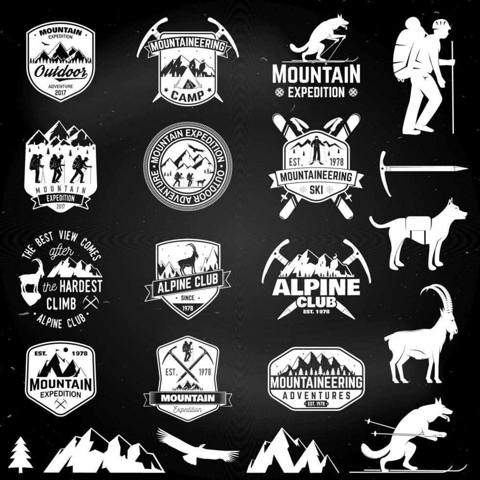 Vintage typography design with mountaineers and mountain silhouette. vector