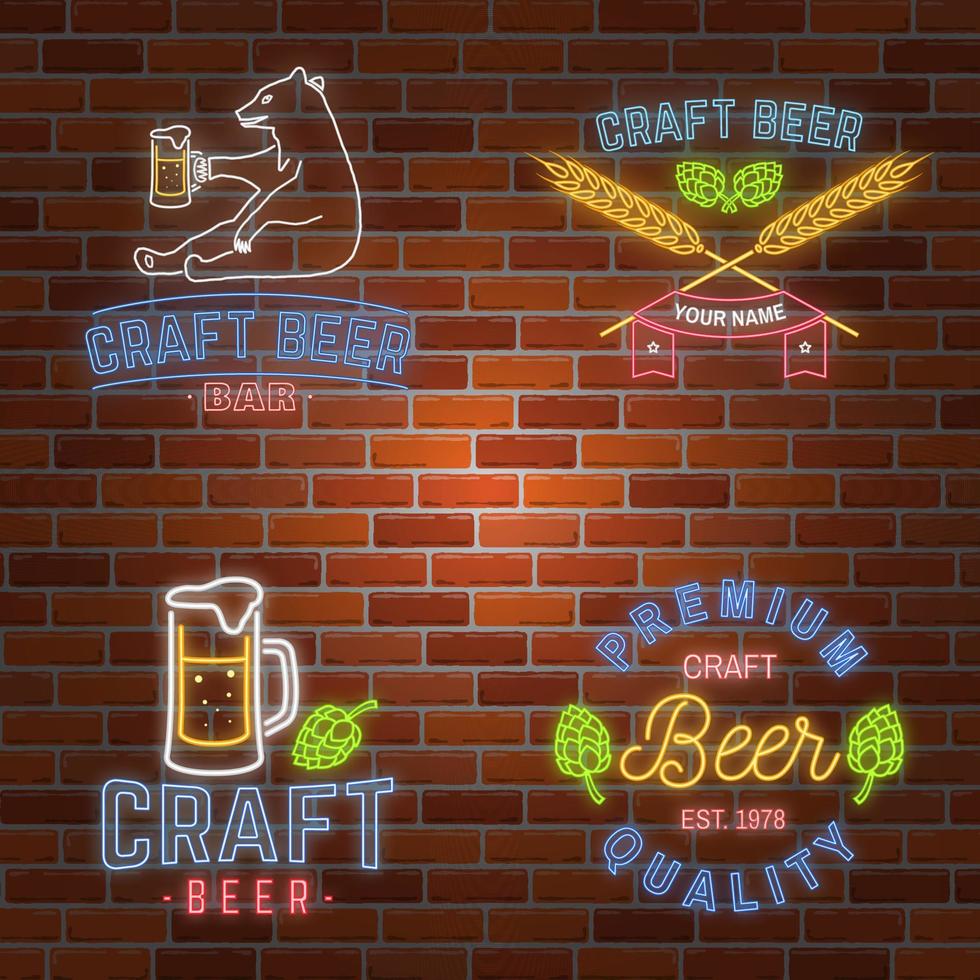 Set of neon signboard Craft Beer Bar vector