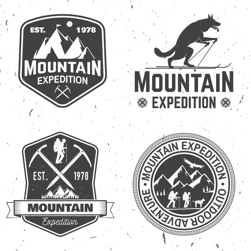 Vintage typography design with mountaineers and mountain silhouette. vector
