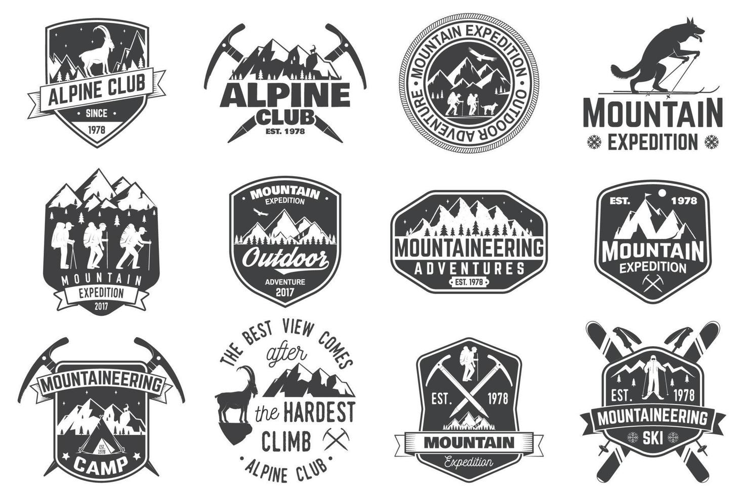 Vintage typography design with mountaineers and mountain silhouette. vector