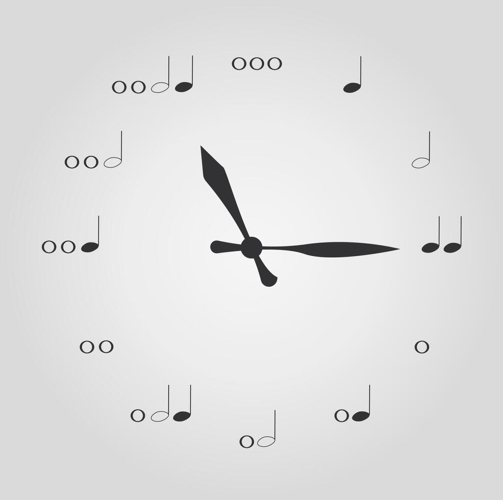 ilustración de un reloj en lugar de un dial de notas de diferentes duraciones vector
