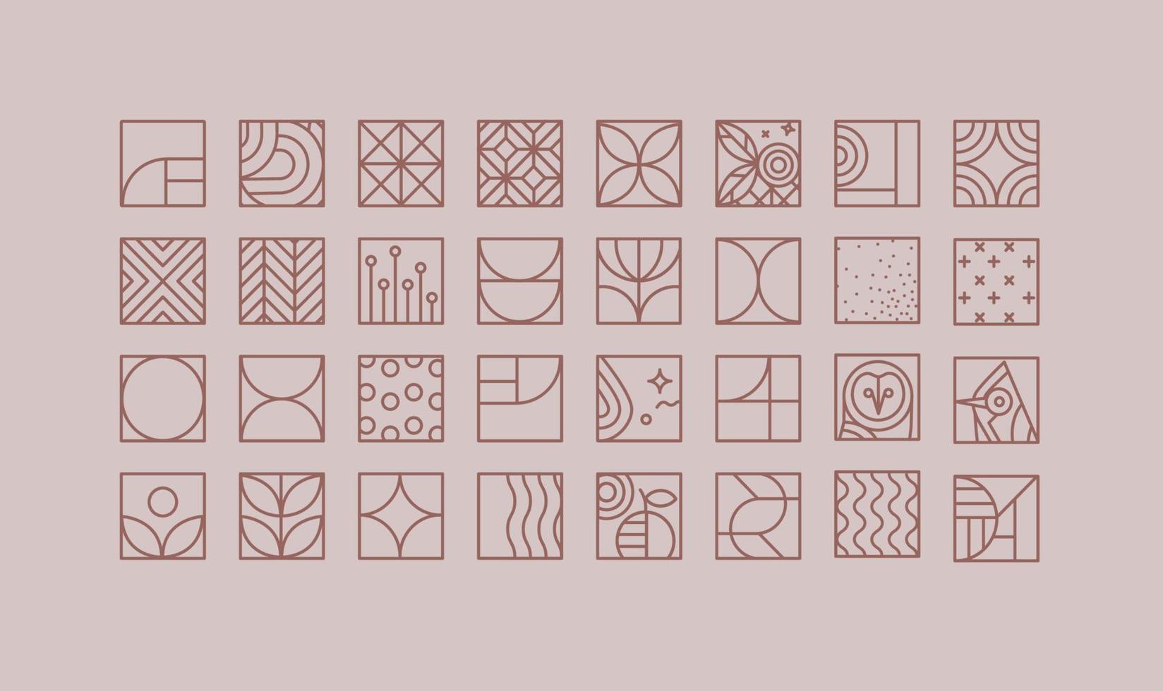 conjunto de creativos iconos art deco modernos en estilo de línea plana dibujando sobre fondo púrpura. vector
