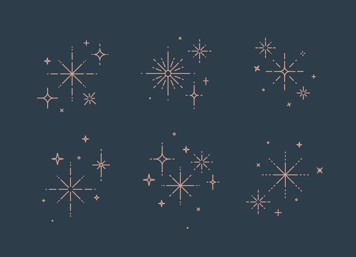 Clink splashes, stars, glowing in flat line art deco style drawing on blue background vector