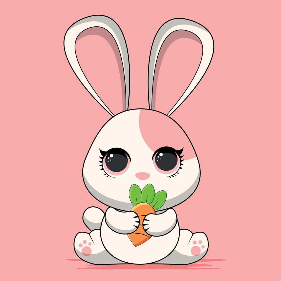 lindo conejo con zanahoria. ilustración de icono de vector de dibujos animados. concepto de icono de deporte animal vector premium aislado. estilo de dibujos animados plana