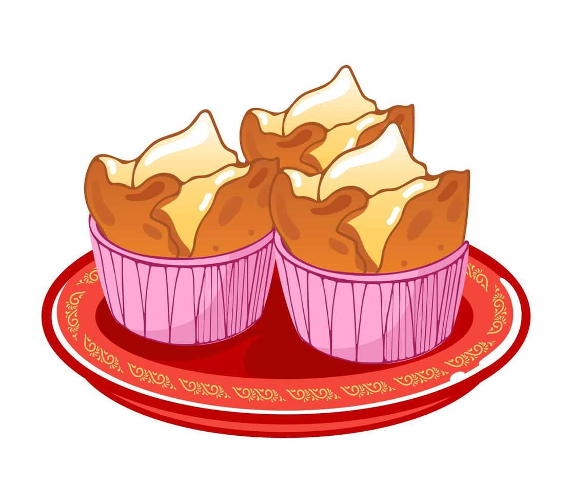 Fa Gao. Chinese desserts, wish for success, gaining wealth and making a fortune. Chinese New Year dessert, cakes, muffins. For stickers, posters, postcards, design elements. vector
