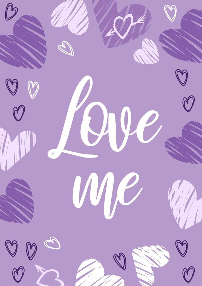 Love me. Hearts. Bold modern pattern, graffiti. Bright vector illustrations with grunge textures in a sketch style. For posters, postcards, banners, design elements