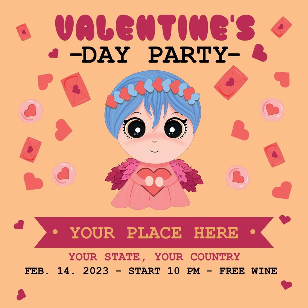 party invitation valentine's day with cute cupid vector