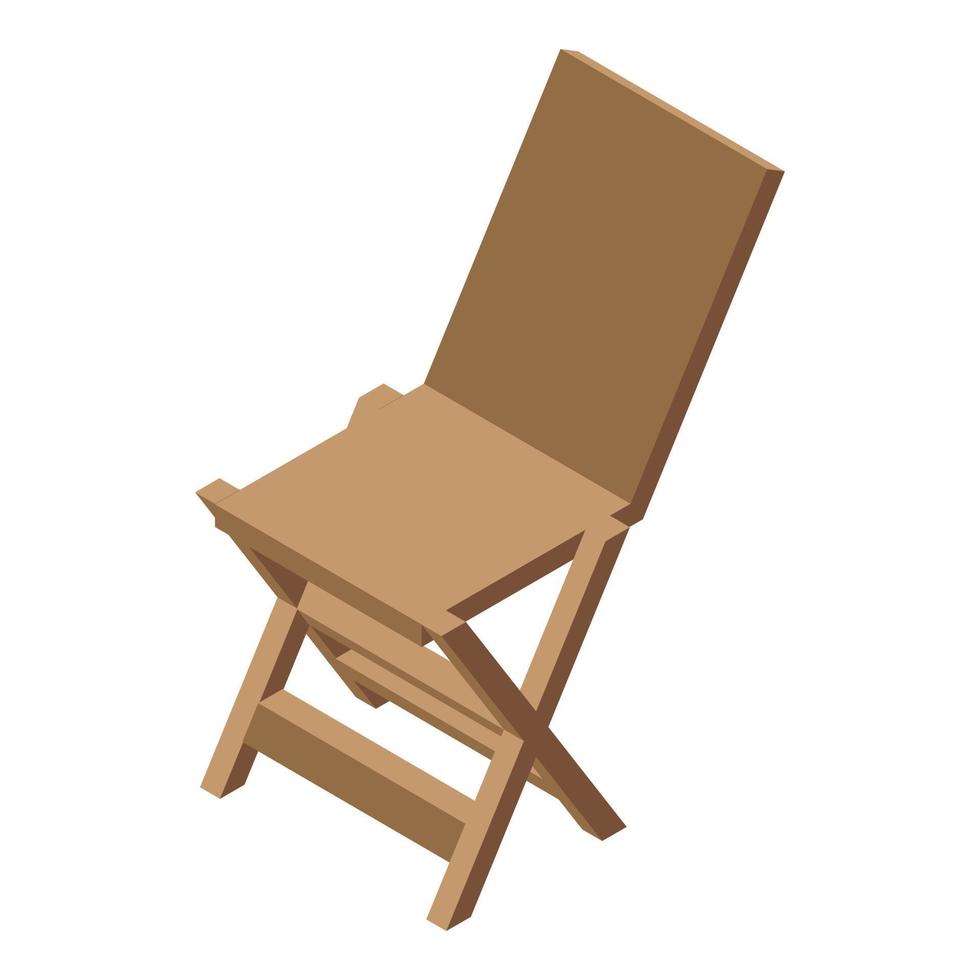 icono de silla de madera plegable, estilo isométrico vector