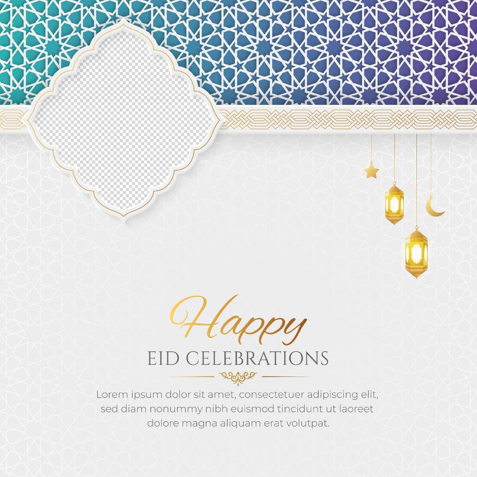 Eid Mubarak Golden Luxury Islamic Social Media Post with Arabic Style Pattern and Photo Frame vector