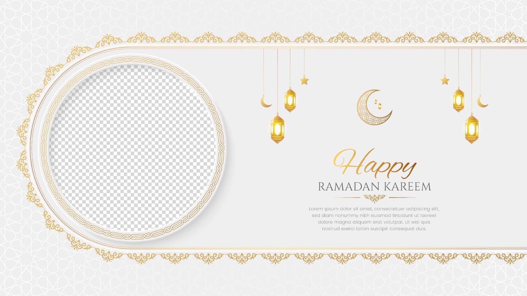 Ramadan Kareem Golden Luxury Islamic Background with Arabic Borders and Photo Frame vector