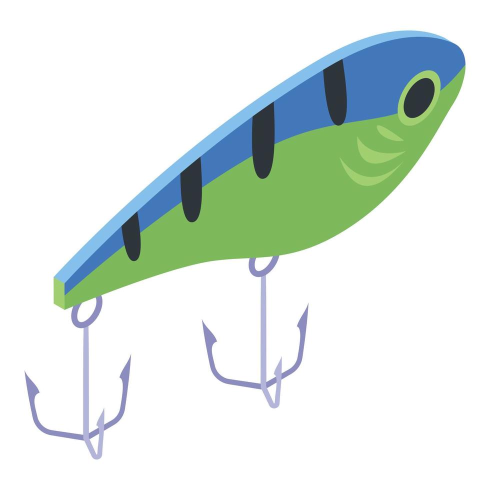 icono de señuelo de pesca de plástico, estilo isométrico vector