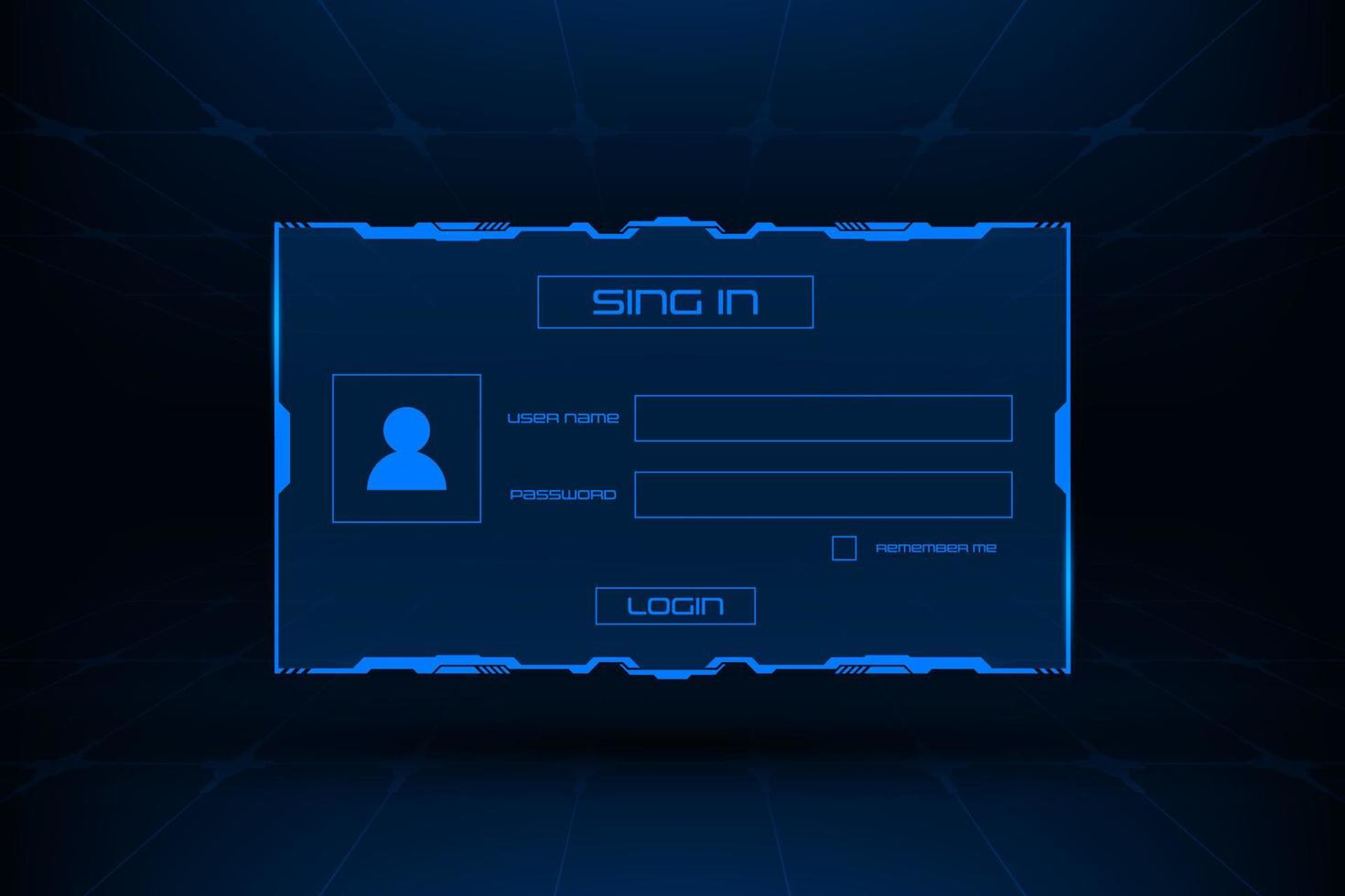 interfaz de usuario hud ui de tecnología vectorial. plantilla de menú de nombre de usuario y contraseña vector