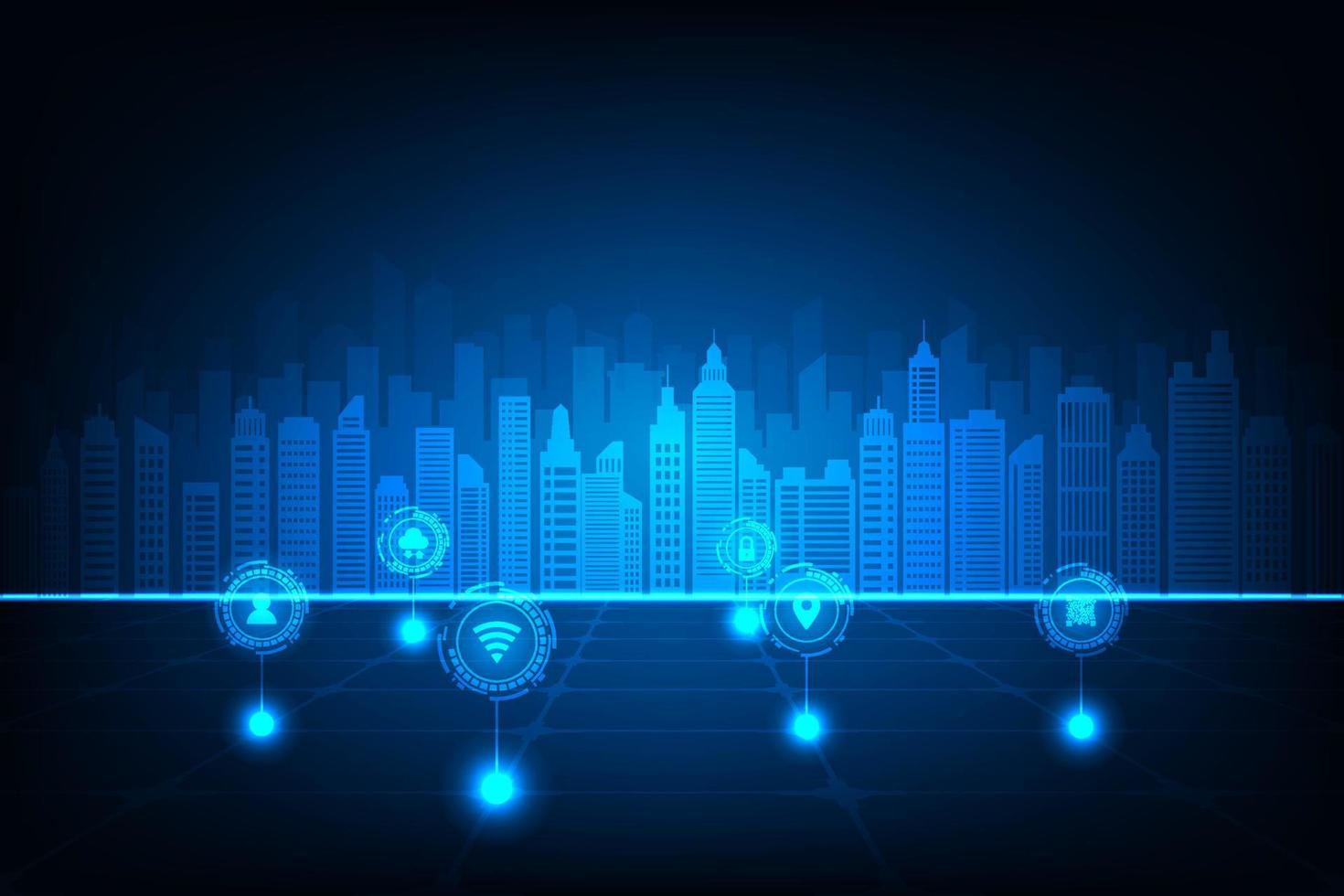 Vector technology internet of things smart city network connection concept. Abstract blue background.