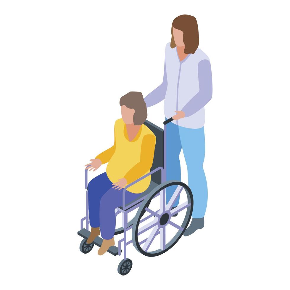 Caregiver wheelchair man icon, isometric style vector