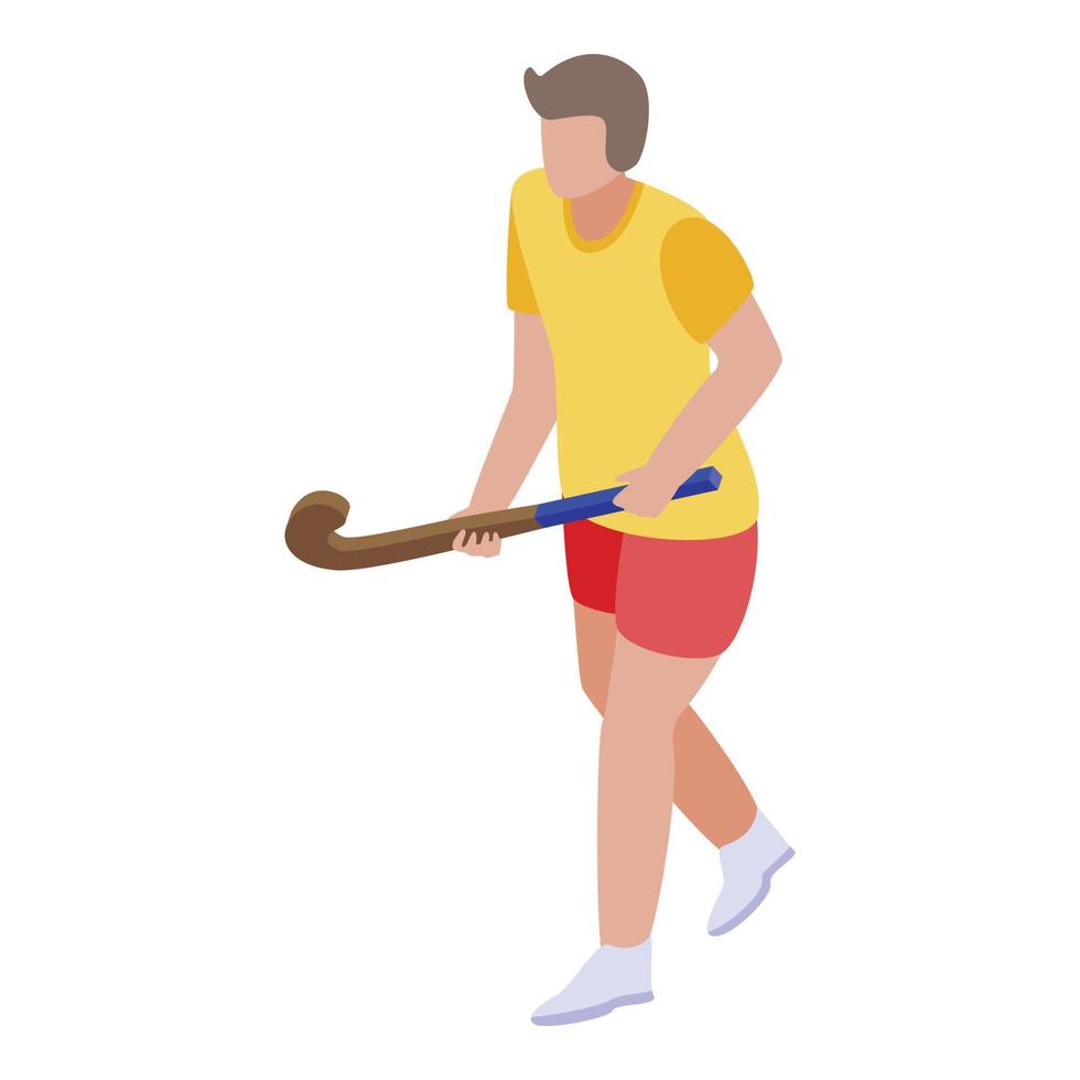 icono de jugador de niño de hockey sobre césped, estilo isométrico vector
