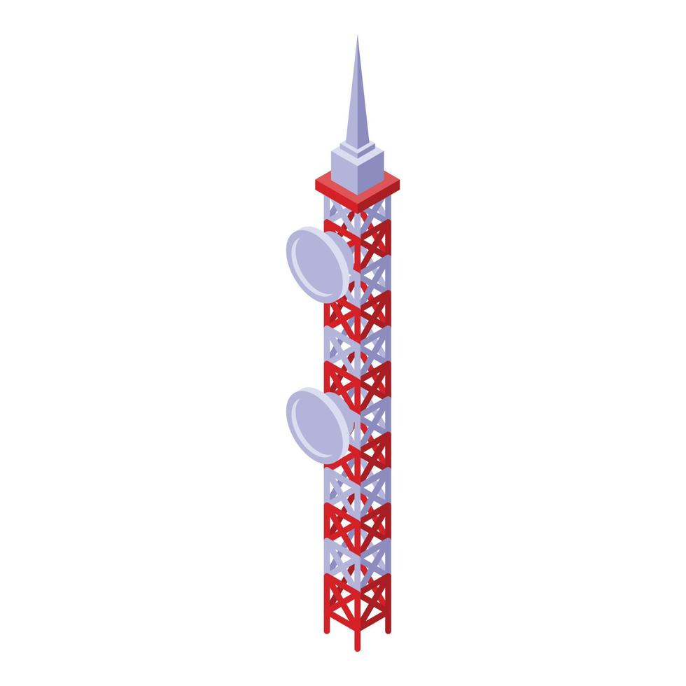 icono de torre de antena satelital, estilo isométrico vector