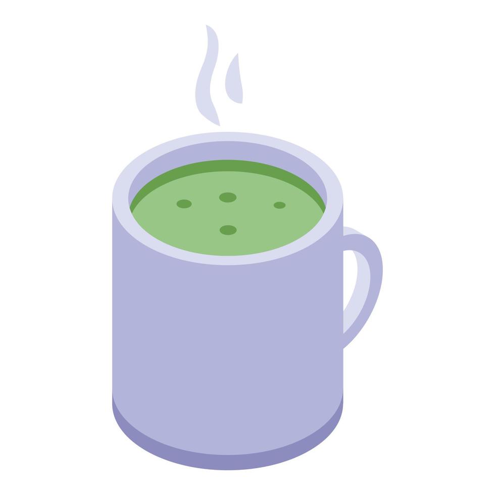 Hot matcha tea mug icon, isometric style vector