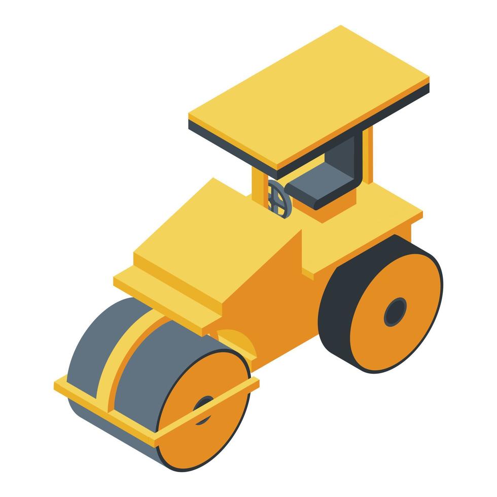 Road roller machine icon, isometric style vector