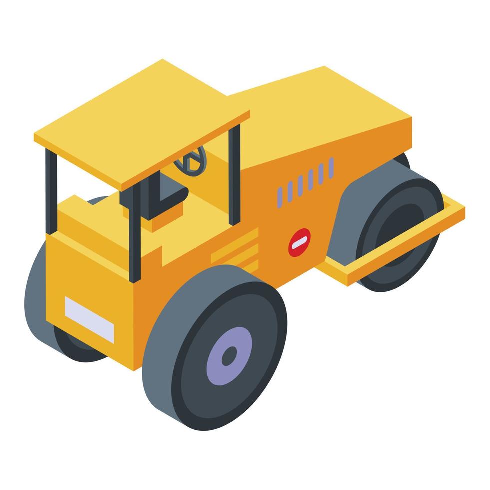 Yellow steamroller icon, isometric style vector