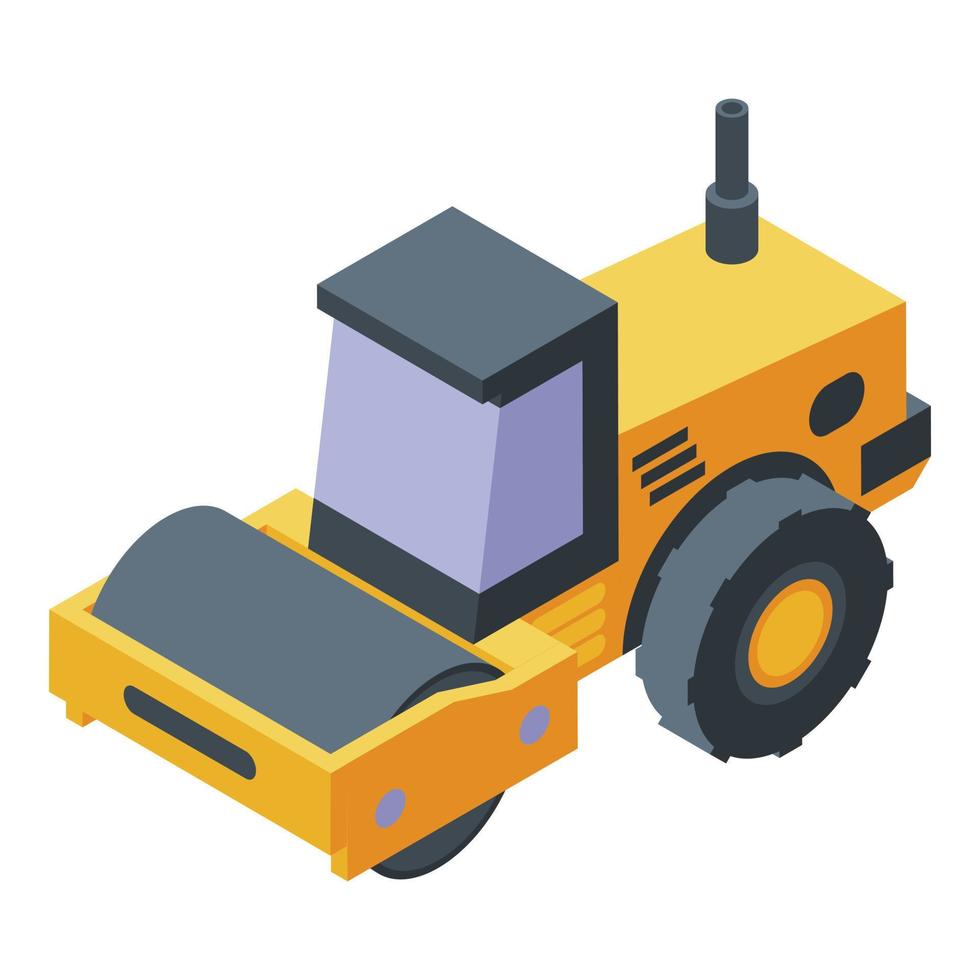 icono de compactador de rodillos de carretera, estilo isométrico vector