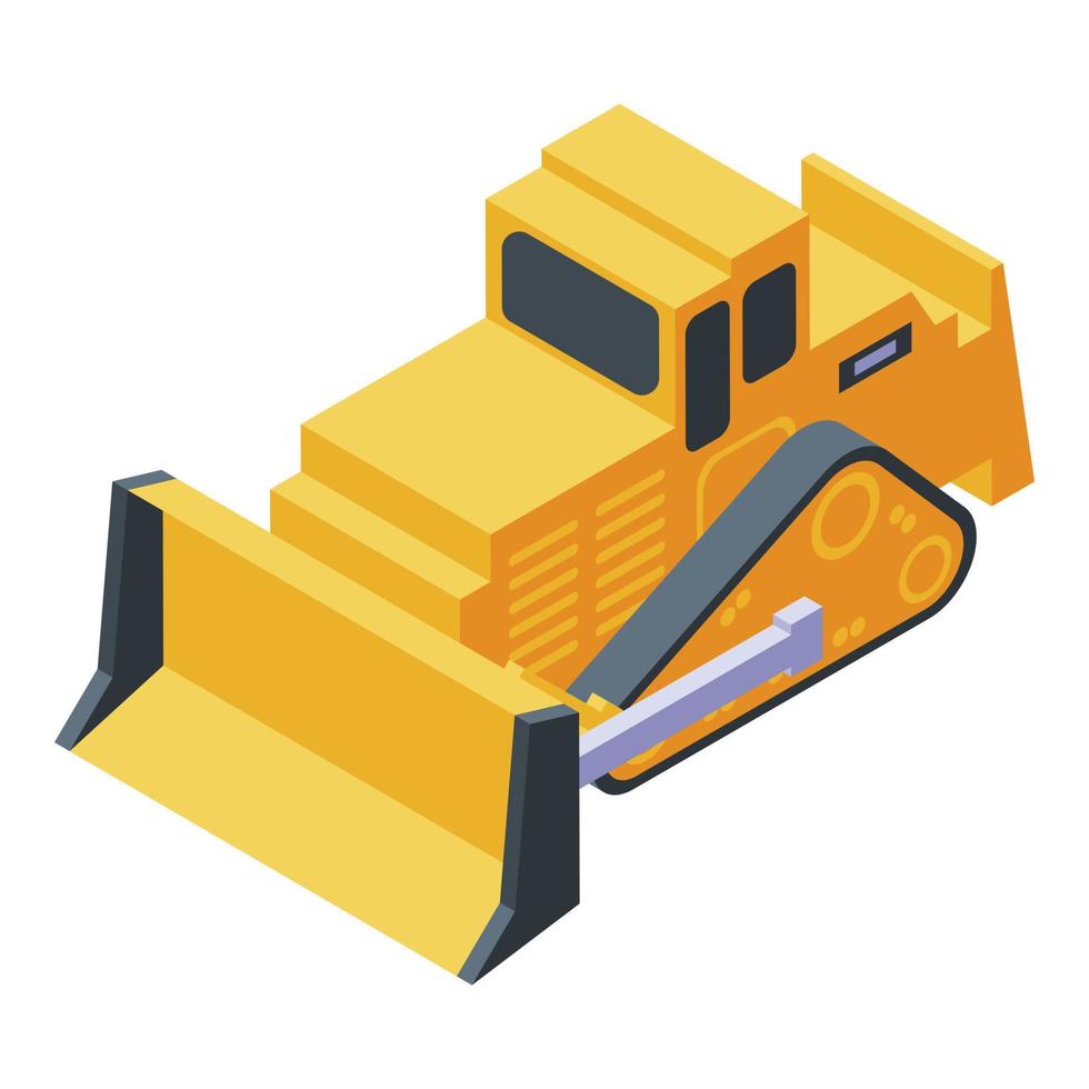 Yellow cawler bulldozer icon, isometric style vector