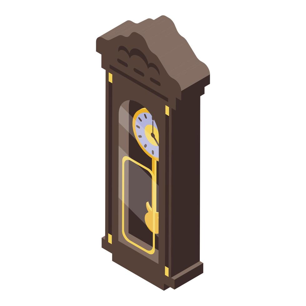 Vintage pendulum clock icon, isometric style vector