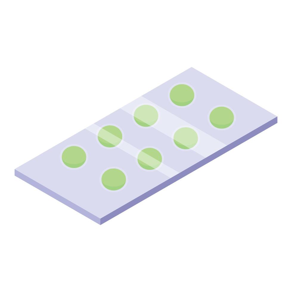 Green pill blister icon, isometric style vector